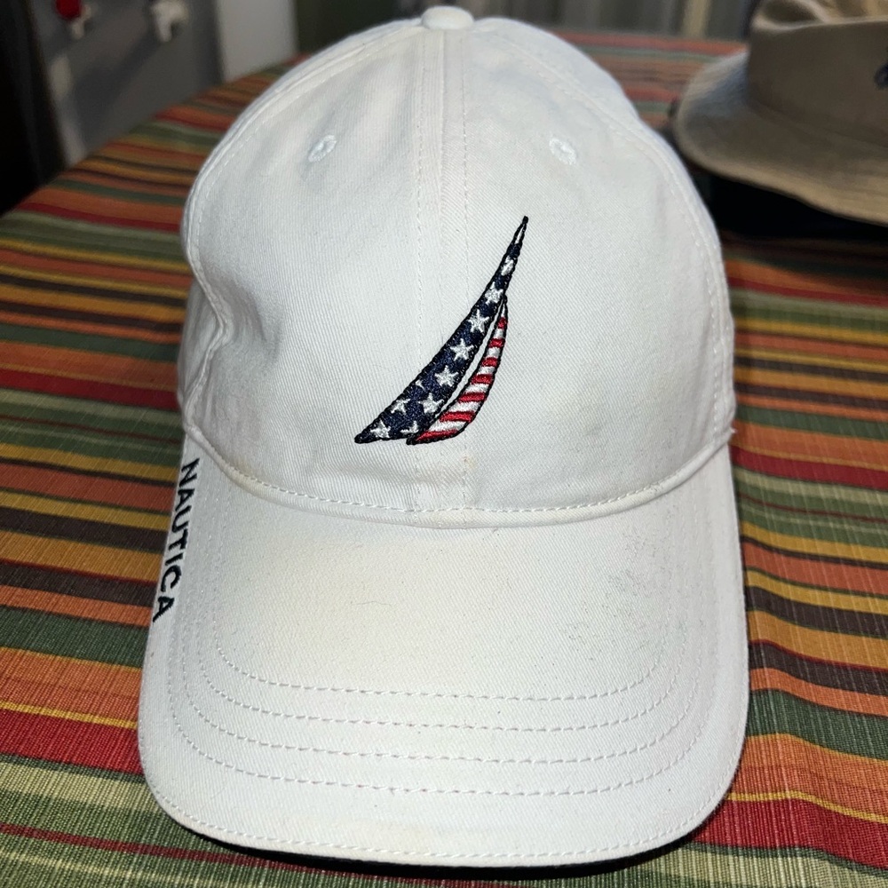 Nautica White Cap with Navy and Red Logo